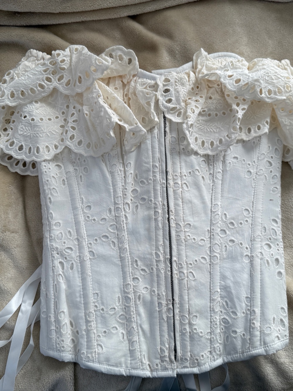 White Eyelet Lace Steel Boned Corset with Zipper